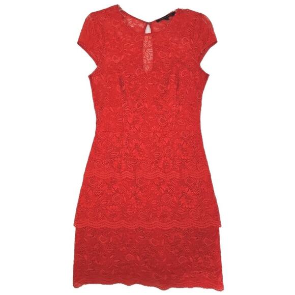Cynthia Steffe ~Woman Size 6~ Red Fire Lace Short Sleeve Corset Dress. - Picture 12 of 16